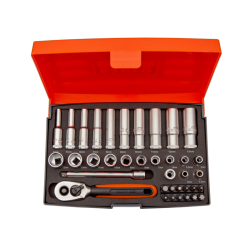 Set nasadnih ključev 1/4" z ragljo v pvc škatli 37 delni dolgo in kratki od 4 - 13 mm (Default)